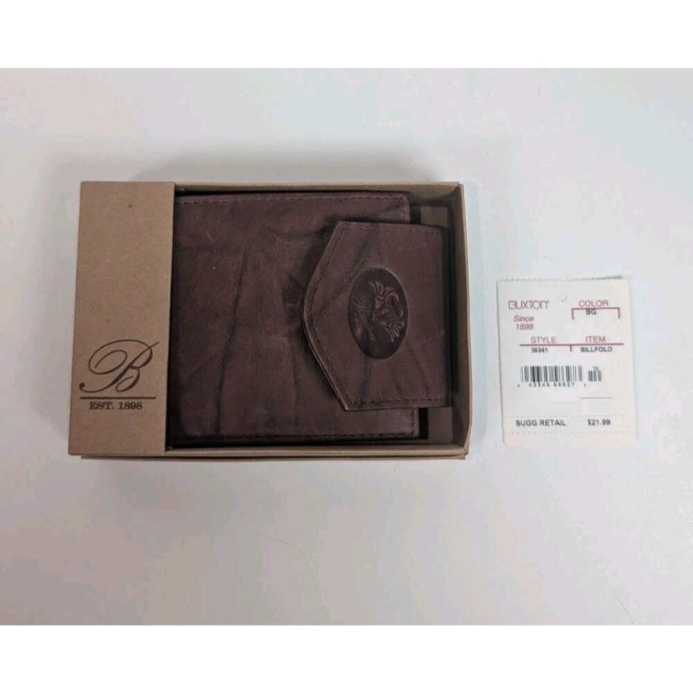 Buxton Genuine Leather Wallet Brown Bifold Organizer Coin Pocket ID Holder NIB
